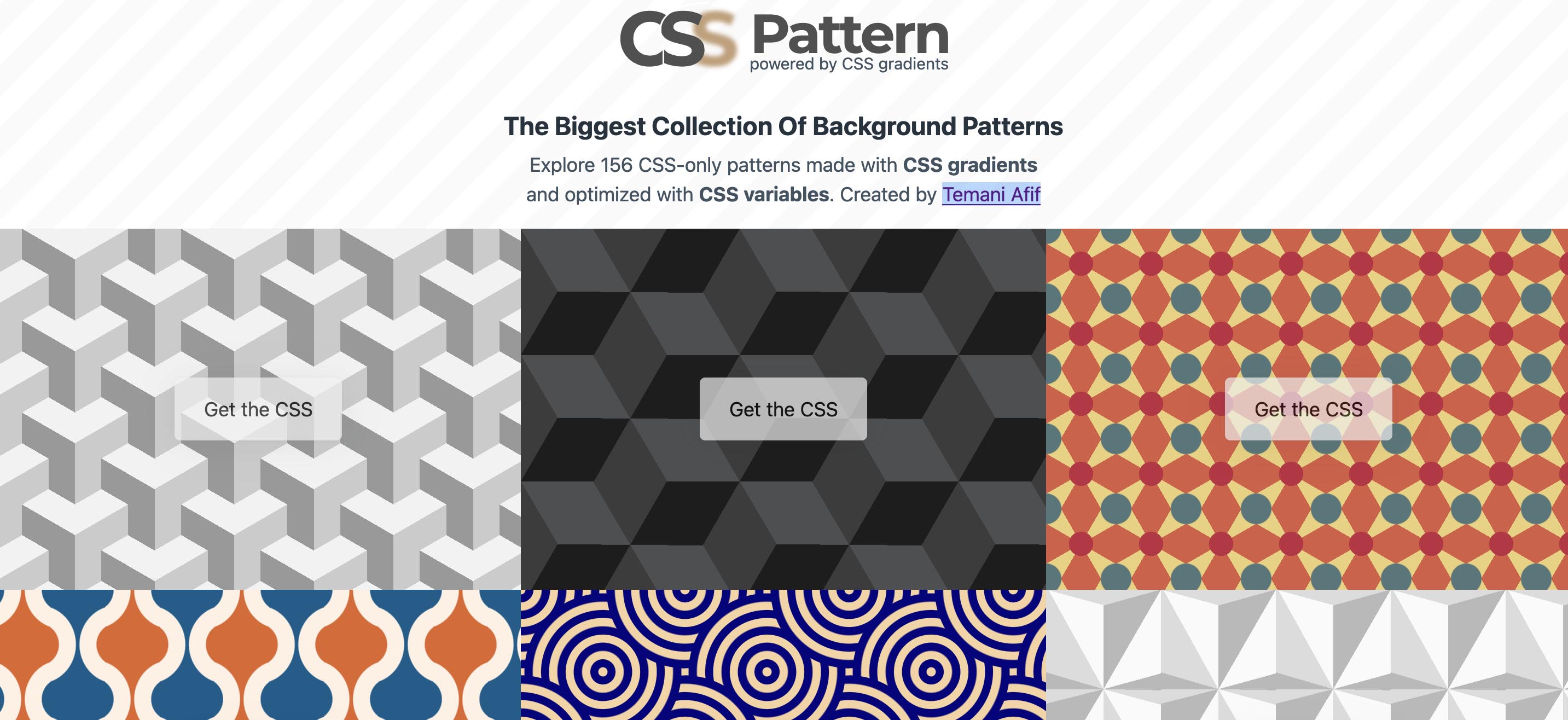Screenshot of css-pattern.com/ showing options